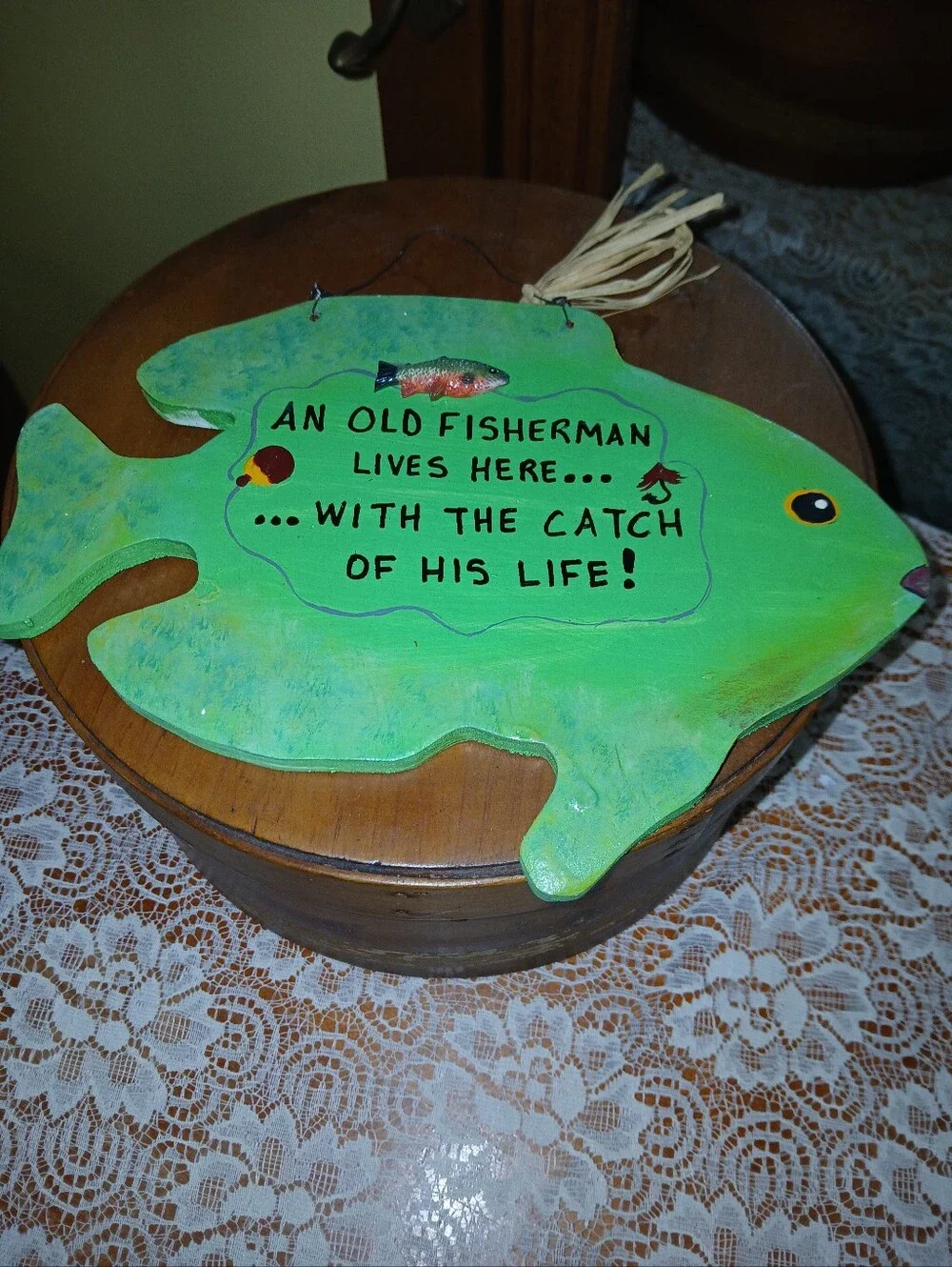 Vintage Wooden Fish Sign Funny Old Fisherman